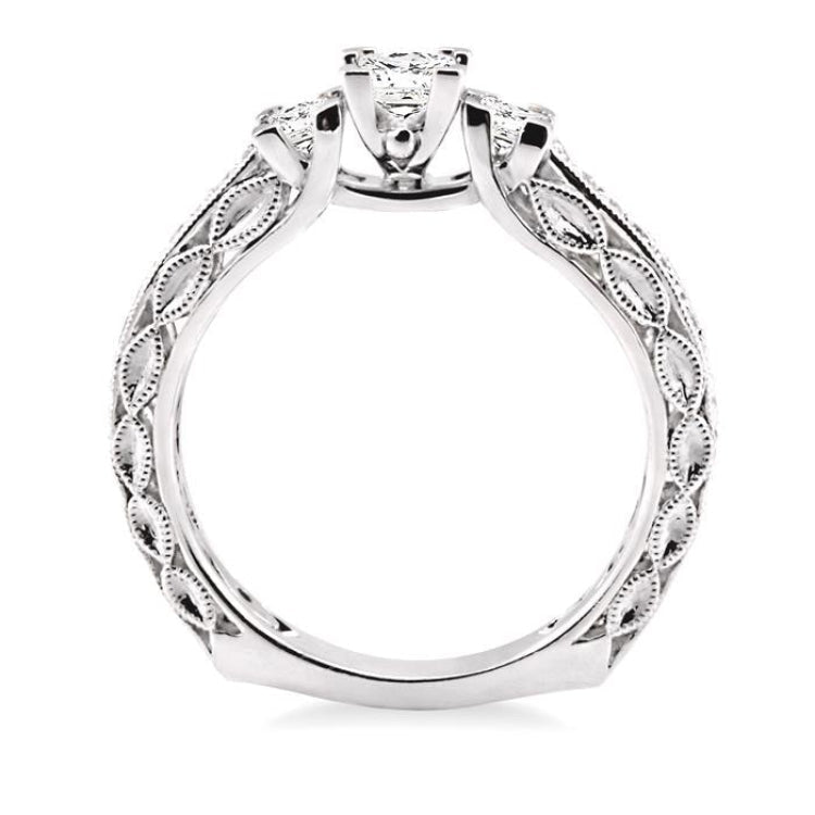 1/2 Ctw Diamond Engagement Ring with 1/4 Ct Princess Cut Center Stone in 14K White Gold