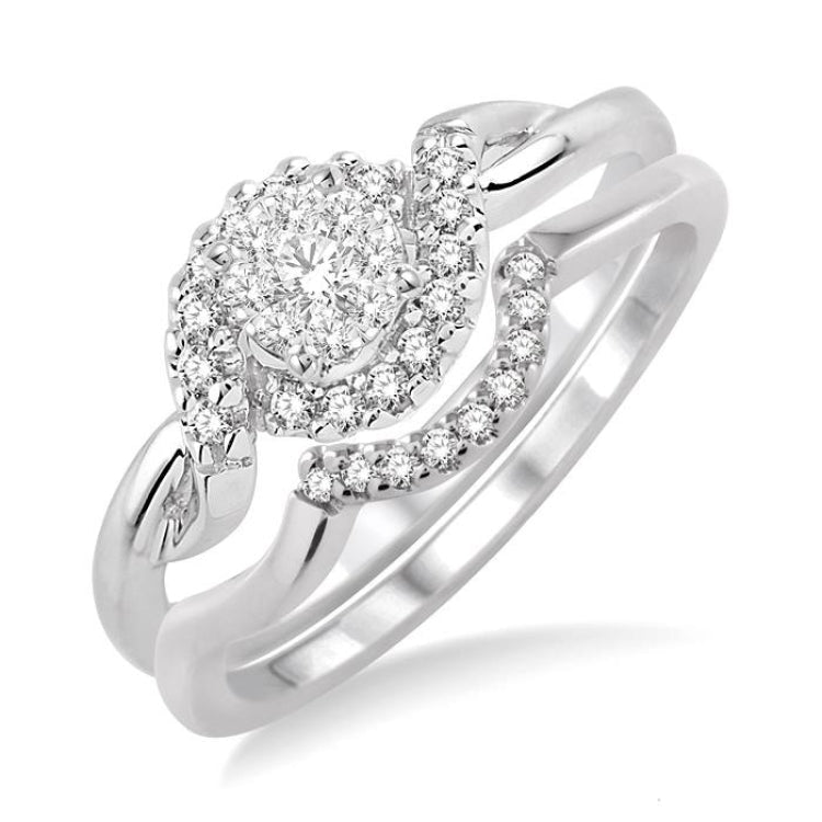 1/4 Ctw Diamond Wedding Set with 1/5 Ctw Lovebright Round Cut Engagement Ring and 1/20 Ctw Wedding Band in 14K White Gold