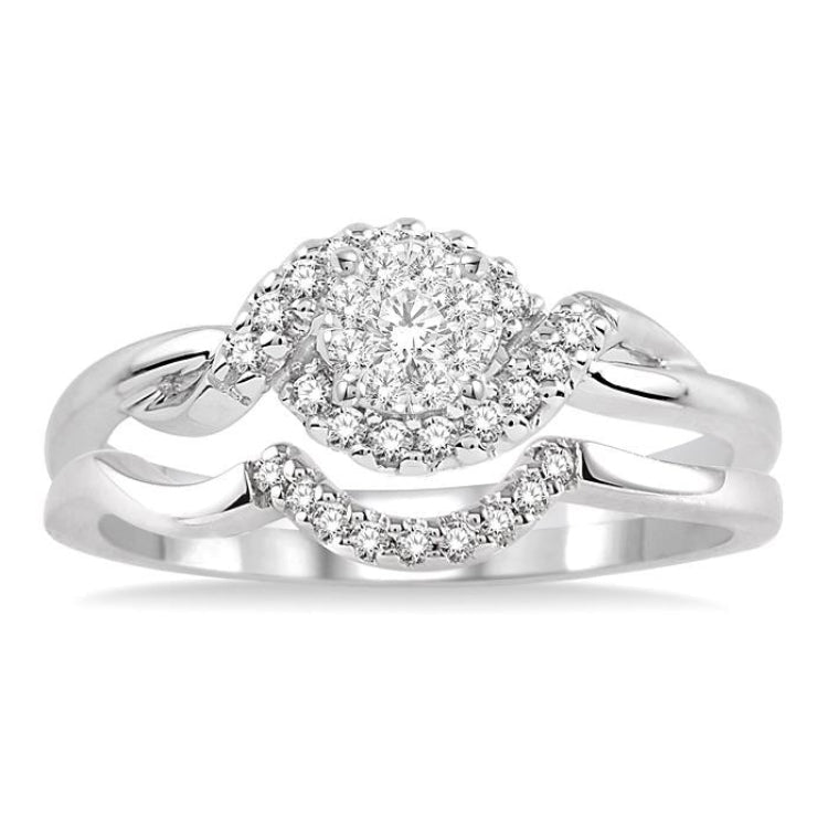 1/4 Ctw Diamond Wedding Set with 1/5 Ctw Lovebright Round Cut Engagement Ring and 1/20 Ctw Wedding Band in 14K White Gold