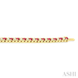 2.5 MM Ruby and 1 1/2 Ctw Round Cut Diamond Square Box Link Precious Tennis Bracelet in 14K Yellow Gold