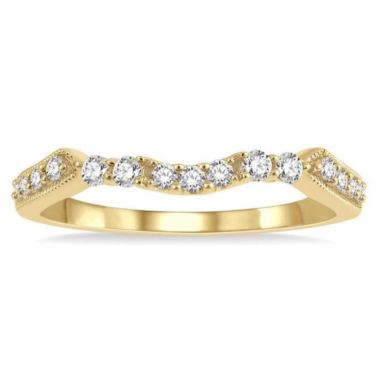 1/5 Ctw Curved Center Round Cut Diamond Wedding Band in 14K Yellow Gold