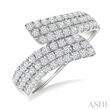 1 Ctw Bypass Triple Row Round Cut Diamond Wide Fashion Band in 14K White Gold