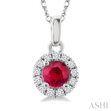3.25 MM Round Ruby and 1/20 Ctw Single Cut Diamond Halo Precious Pendant with Chain in 10K White Gold