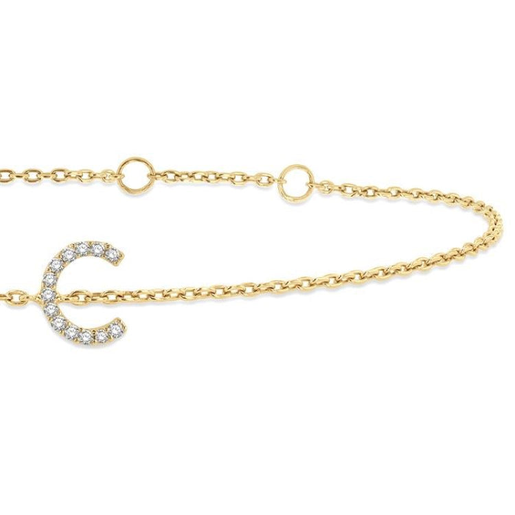 1/20 Ctw Initial 'C' Round Cut Diamond Bracelet in 10K Yellow Gold