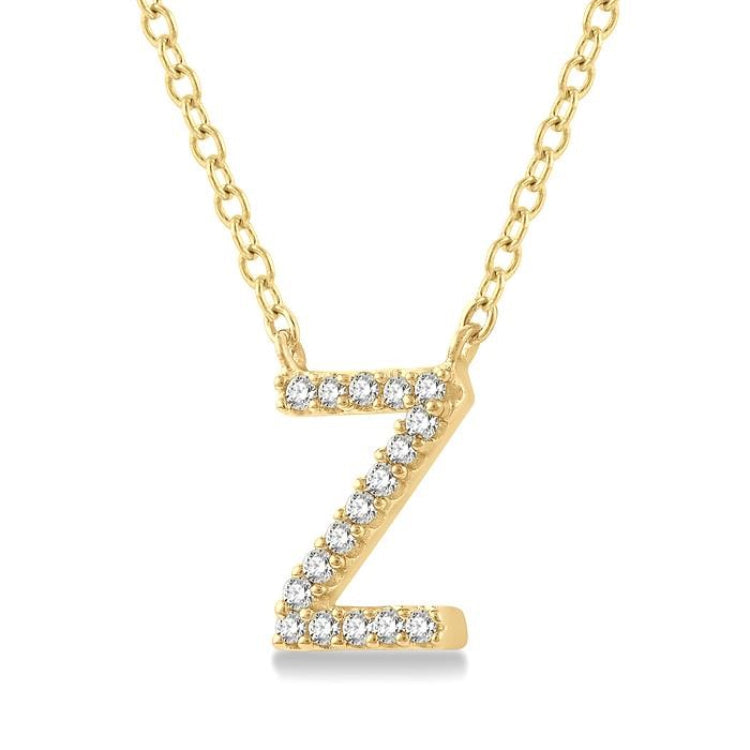 1/20 Ctw Initial 'Z' Round Cut Diamond Pendant With Chain in 14K Yellow Gold