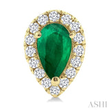 5x3 MM Pear Shape Emerald and 1/8 Ctw Single Cut Diamond Halo Precious Stud Earrings in 10K Yellow Gold