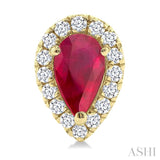 5x3 MM Pear Shape Ruby and 1/8 Ctw Single Cut Diamond Halo Precious Stud Earrings in 10K Yellow Gold