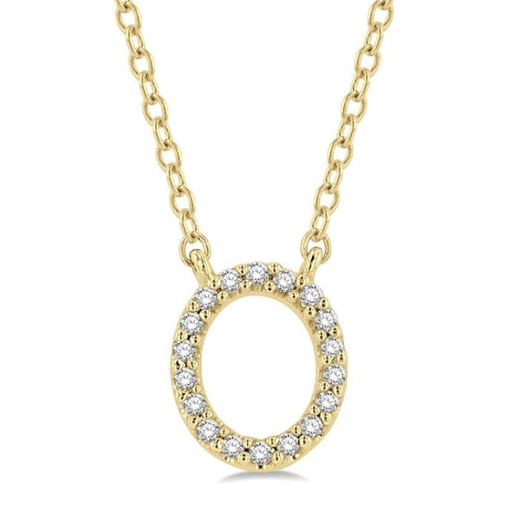 1/20 Ctw Initial 'O' Round Cut Diamond Pendant With Chain in 14K Yellow Gold