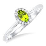 Load image into Gallery viewer, 5x3 MM Oval Shape Peridot and 1/20 Ctw Round Cut Diamond Halo Semi-Precious Ring in 14K White Gold