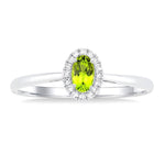 Load image into Gallery viewer, 5x3 MM Oval Shape Peridot and 1/20 Ctw Round Cut Diamond Halo Semi-Precious Ring in 14K White Gold