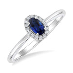 Load image into Gallery viewer, 5x3 MM Oval Shape Sapphire and 1/20 Ctw Round Cut Diamond Halo Precious Ring in 14K White Gold