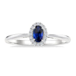 Load image into Gallery viewer, 5x3 MM Oval Shape Sapphire and 1/20 Ctw Round Cut Diamond Halo Precious Ring in 14K White Gold