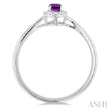 5x3 MM Oval Shape Amethyst and 1/20 Ctw Single Cut Diamond Halo Semi-Precious Ring in 10K White Gold