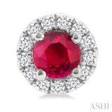 3.25 MM Round Ruby and 1/10 Ctw Single Cut Diamond Halo Precious Stud Earrings in 10K White Gold