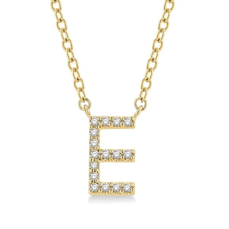 1/20 Ctw Initial 'E' Round cut Diamond Pendant With Chain in 14K Yellow Gold