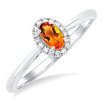 Load image into Gallery viewer, 5x3 MM Oval Shape Citrine and 1/20 Ctw Round Cut Diamond Halo Semi-Precious Ring in 14K White Gold