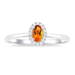 Load image into Gallery viewer, 5x3 MM Oval Shape Citrine and 1/20 Ctw Round Cut Diamond Halo Semi-Precious Ring in 14K White Gold
