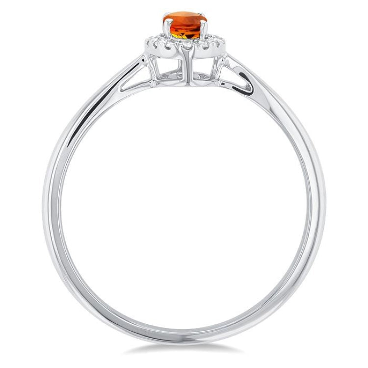 5x3 MM Oval Shape Citrine and 1/20 Ctw Round Cut Diamond Halo Semi-Precious Ring in 14K White Gold