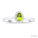 5x3 MM Oval Shape Peridot and 1/20 Ctw Single Cut Diamond Halo Semi-Precious Ring in 10K White Gold