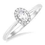 Load image into Gallery viewer, 5x3 MM Oval Shape White Topaz and 1/20 Ctw Round Cut Diamond Halo Semi-Precious Ring in 14K White Gold