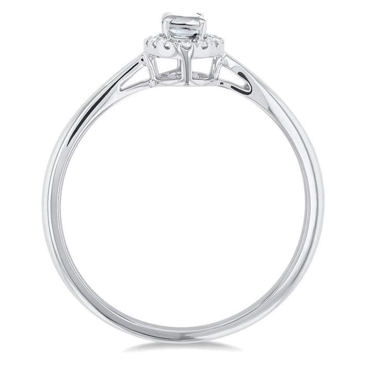 5x3 MM Oval Shape White Topaz and 1/20 Ctw Round Cut Diamond Halo Semi-Precious Ring in 14K White Gold