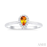 5x3 MM Pear Shape Citrine and 1/20 Ctw Single Cut Diamond Halo Semi-Precious Ring in 14K White Gold