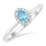 Load image into Gallery viewer, 5x3 MM Oval Shape Aquamarine and 1/20 Ctw Round Cut Diamond Halo Semi-Precious Ring in 14K White Gold