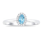 Load image into Gallery viewer, 5x3 MM Oval Shape Aquamarine and 1/20 Ctw Round Cut Diamond Halo Semi-Precious Ring in 14K White Gold