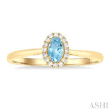 5x3 MM Oval Shape Aquamarine and 1/20 Ctw Single Cut Diamond Halo Semi-Precious Ring in 14K Yellow Gold