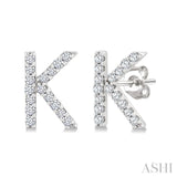 1/10 Ctw Initial 'K' Round Cut Diamond Earrings in 10K White Gold