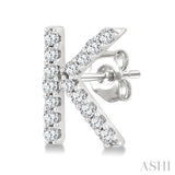 1/10 Ctw Initial 'K' Round Cut Diamond Earrings in 10K White Gold