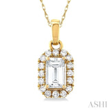 5x3 MM Octagonal Shape White Topaz and 1/20 Ctw Single Cut Diamond Halo Semi-Precious Pendant with Chain in 10K Yellow Gold