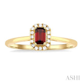 5x3 MM Octagonal Shape Garnet and 1/20 Ctw Single Cut Diamond Halo Semi-Precious Ring in 14K Yellow Gold