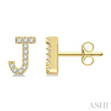 1/10 Ctw Initial 'J' Single Cut Diamond Earrings in 10K Yellow Gold
