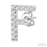 1/10 Ctw Initial 'F' Round Cut Diamond Earrings in 10K White Gold