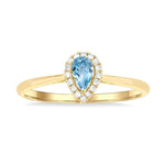 Load image into Gallery viewer, 5x3 MM Pear Shape Aquamarine and 1/20 Ctw Round Cut Diamond Halo Semi-Precious Ring in 10K Yellow Gold