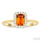 6x4 MM Octagonal Shape Citrine and 1/6 Ctw Round Cut Diamond Halo Semi-Precious Ring in 14K Yellow Gold
