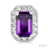 5x3 MM Octagonal Shape Amethyst and 1/8 Ctw Single Cut Diamond Halo Semi-Precious Stud Earrings in 14K White Gold