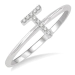 Load image into Gallery viewer, 1/20 Ctw Initial 'T' Round Cut Diamond Fashion Ring in 10K White Gold