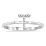 Load image into Gallery viewer, 1/20 Ctw Initial 'T' Round Cut Diamond Fashion Ring in 10K White Gold