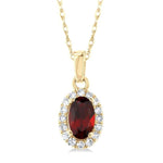 Load image into Gallery viewer, 5x3 MM Oval Shape Garnet and 1/20 Ctw Round Cut Diamond Halo Semi-Precious Pendant with Chain in 14K Yellow Gold