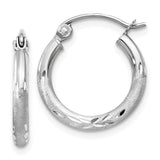14k White Gold 2x15mm Satin Diamond-cut Round Tube Hoop Earrings