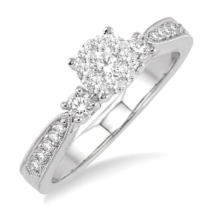 1/3 Ctw Round Cut Diamond Lovebright Engagement Ring in 14K White Gold