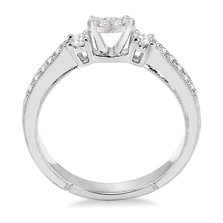 1/3 Ctw Round Cut Diamond Lovebright Engagement Ring in 14K White Gold