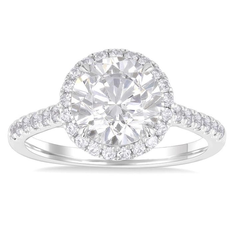 1/2 Ctw Circular Shape Round Cut Diamond Halo Semi-Mount Engagement Ring in 14K White Gold