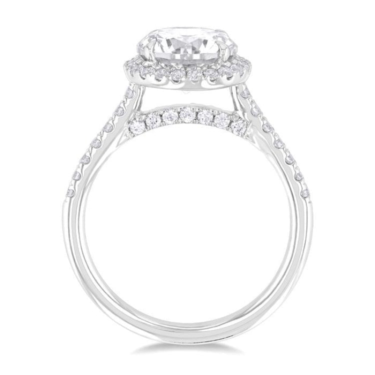 1/2 Ctw Circular Shape Round Cut Diamond Halo Semi-Mount Engagement Ring in 14K White Gold