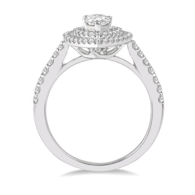1/2 Ctw Pear Shape Engagement Ring with 1/4 Ct Pear Cut Center Stone in 14K White Gold