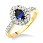 Load image into Gallery viewer, 6x4 MM Oval Cut Sapphire and 1/4 Ctw Round Cut Diamond Ring in 14K Yellow Gold
