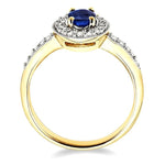 Load image into Gallery viewer, 6x4 MM Oval Cut Sapphire and 1/4 Ctw Round Cut Diamond Ring in 14K Yellow Gold