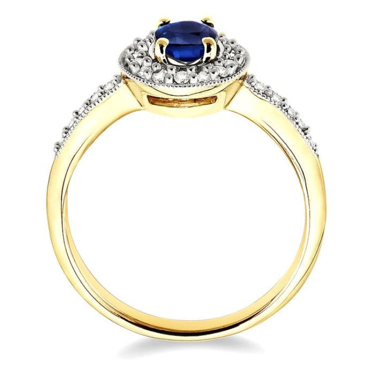 6x4 MM Oval Cut Sapphire and 1/4 Ctw Round Cut Diamond Ring in 14K Yellow Gold